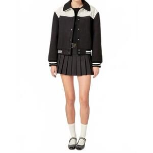 NEW ENGLISH FACTORY vegan leather bomber jacket in black